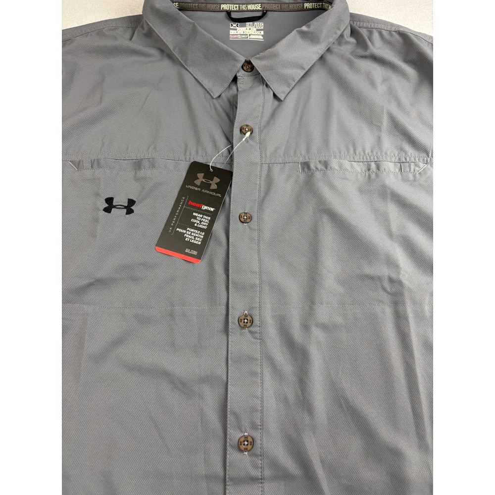 NWT Under Armour HeatGear Men's 3XL Gray Short Sleeve Button Down Fishing Shirt - Picture 3 of 6